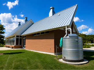 Sustainable modern building rainwater catchment footprint